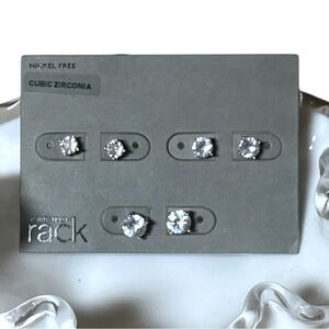 Nickel Free Cubic Zirconia Stud Earrings-Set Of 3